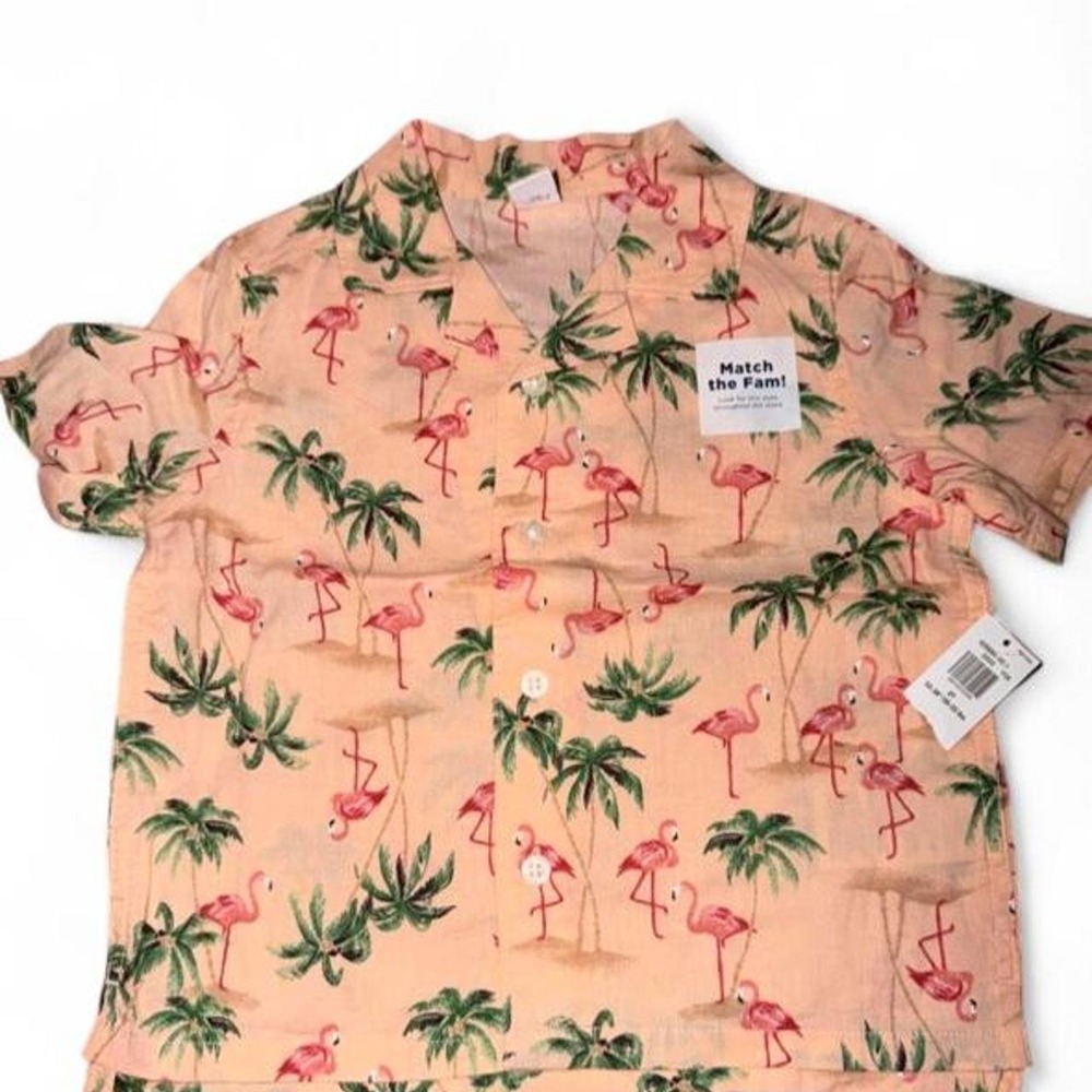 Old navy kids boys shirt pink flamingo M 8